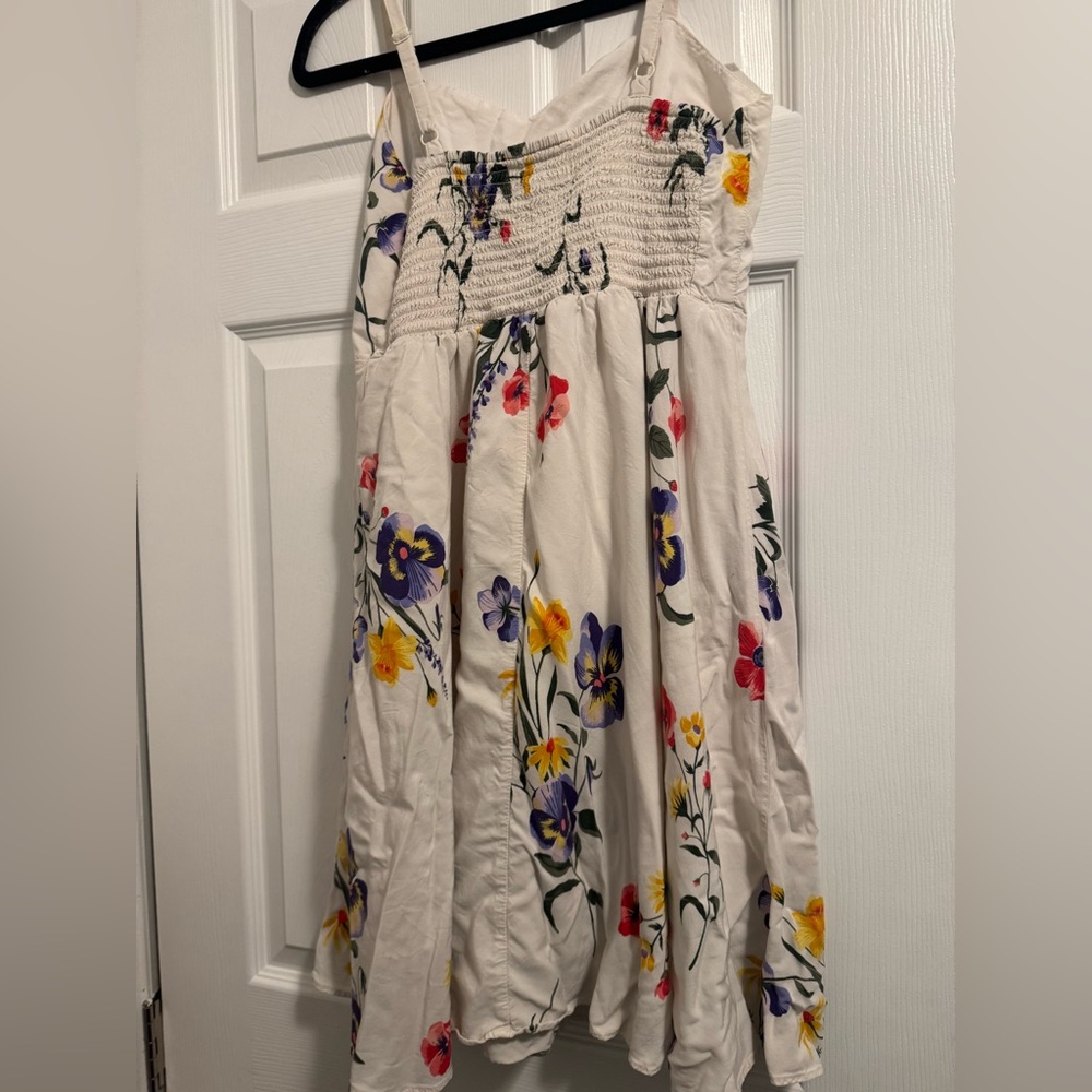 White Floral Print Dress with Spaghetti Straps Cami Medium - Picture 2 of 4
